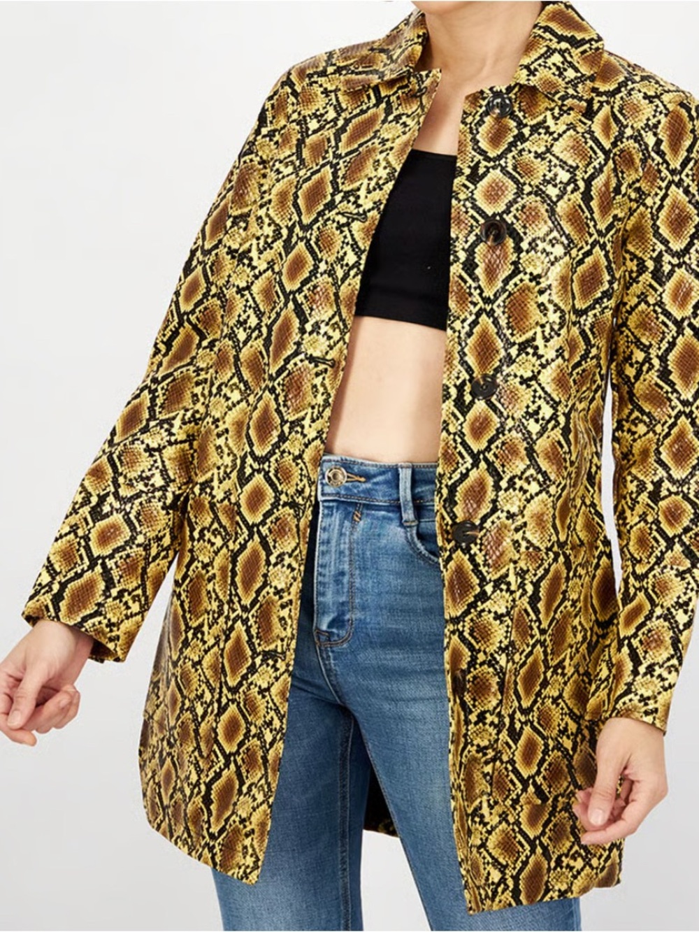 Faux Snake-Print Yellow Top Shop trench Coat 🐍💛❤️‍🔥